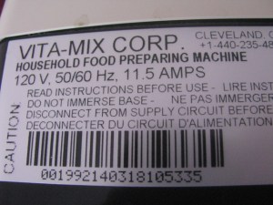 Voltage label for American Vitamix Blender