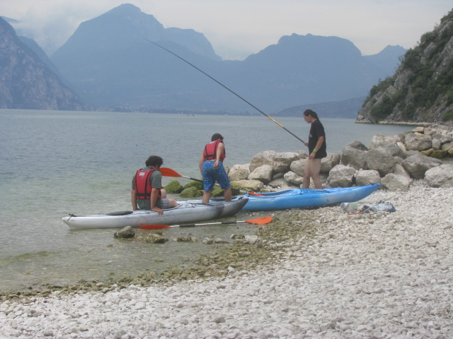 Canoeing and fishing along Lake Garda